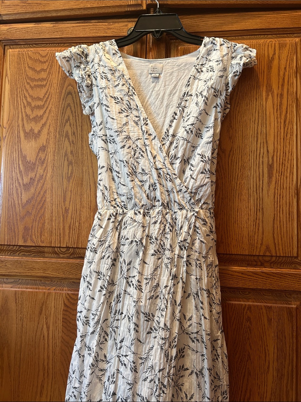 a new day White Dress with Navy Botanical Print Midi